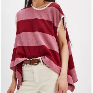 NEW Free People Walcott Sweatshirt in Pink Combo Medium Oversized Rugby Stripe